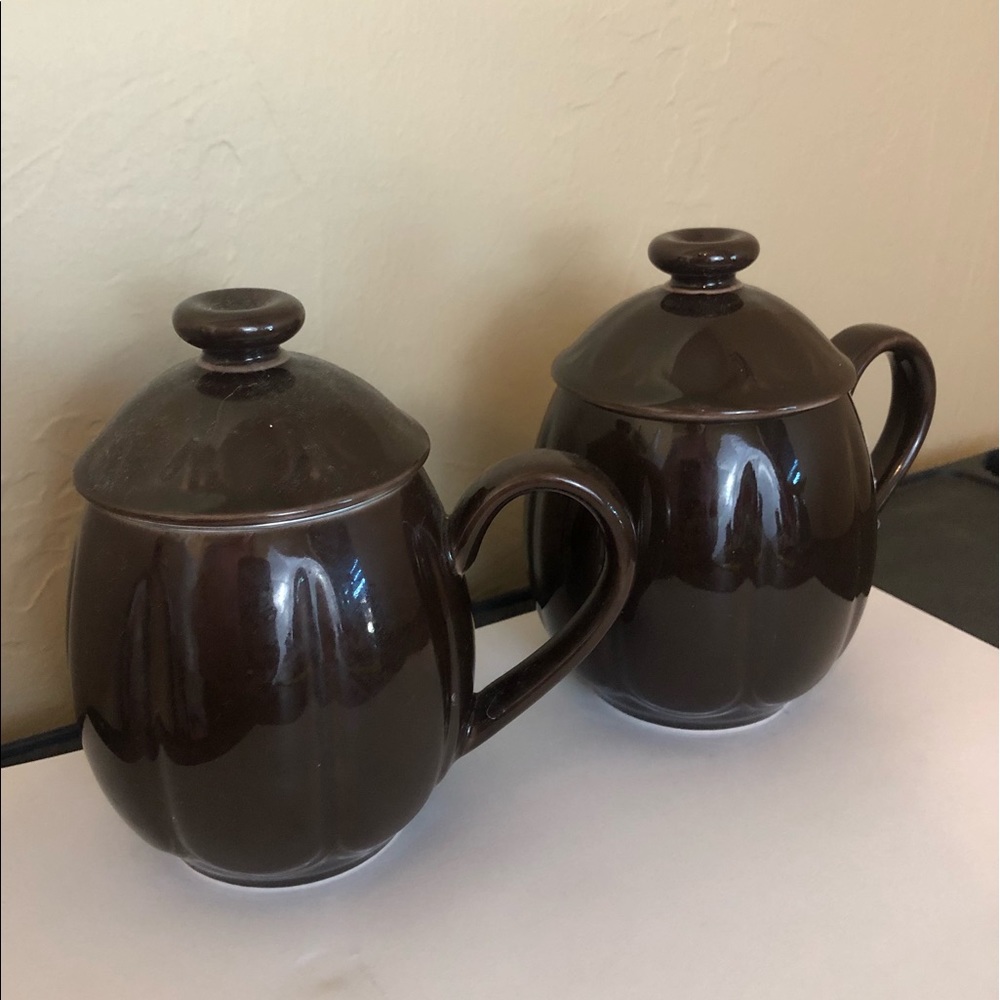 2 Teavana Brown Tea cup Set with 1 infuser & lids Fine porcelain 5 Piece Set Mug
